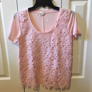 J.crew light pink floral crotchet T-shirt